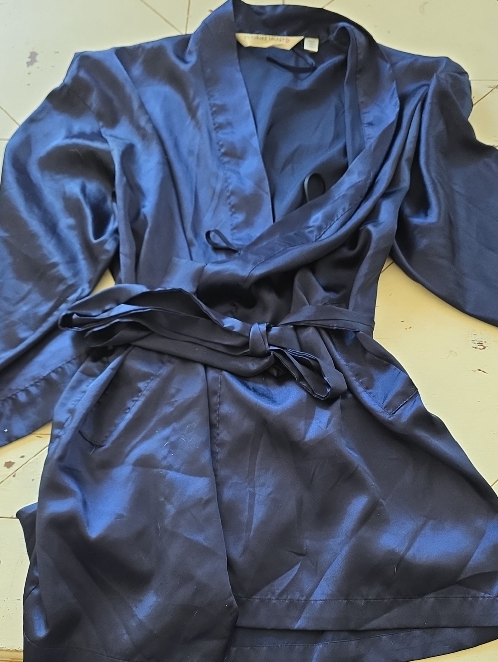 Vintage Victoria's Secret Satin Navy Wrap Robe with Self Tie